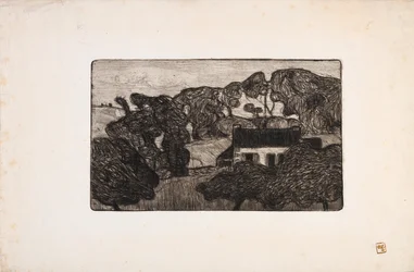 Bauernhof umgeben von Bäumen